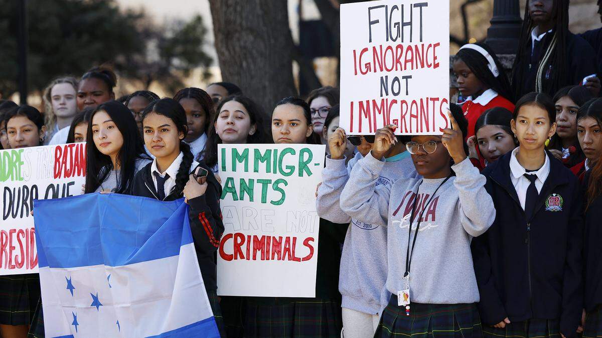 Students at Young Women's Leadership Academy in downtown Fort Worth walk out of school to protest federal immigration policies they say are harming their families.