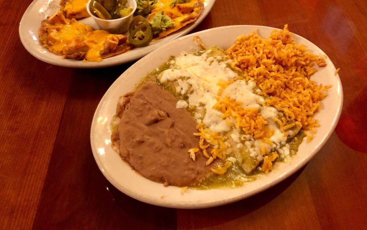 Enchiladas verdes at Fiesta Mexican Restaurant in Fort Worth.
