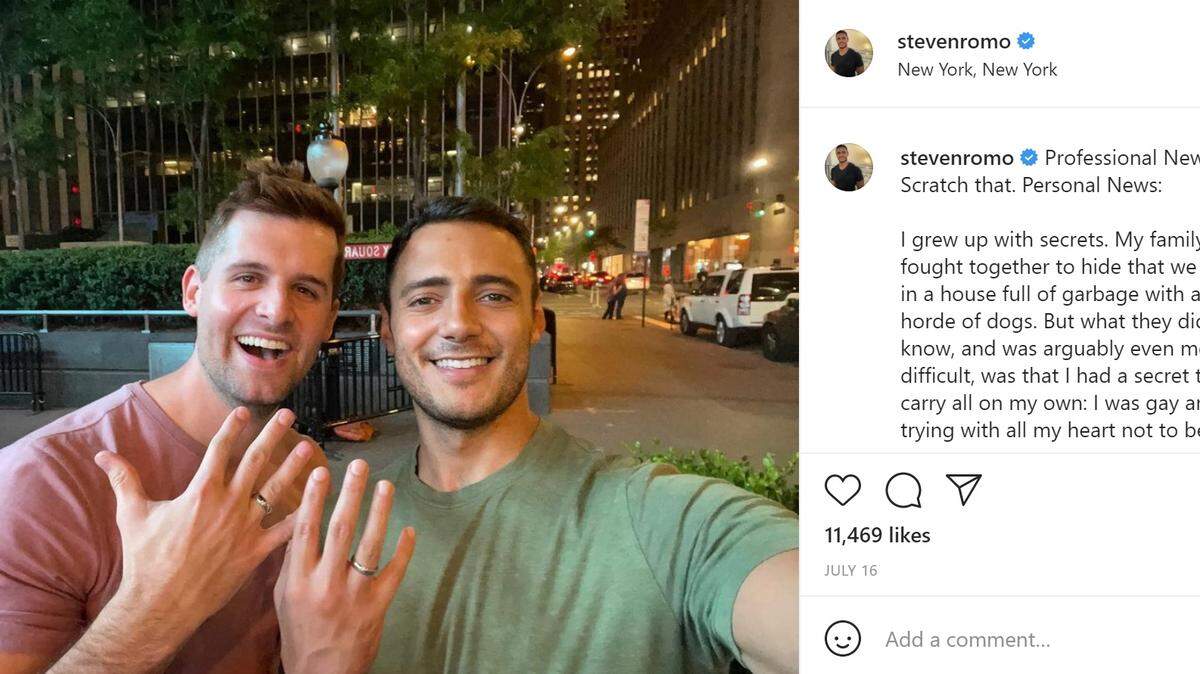 Steven Romo announced his engagement to Stephen Morgan in mid-July.
