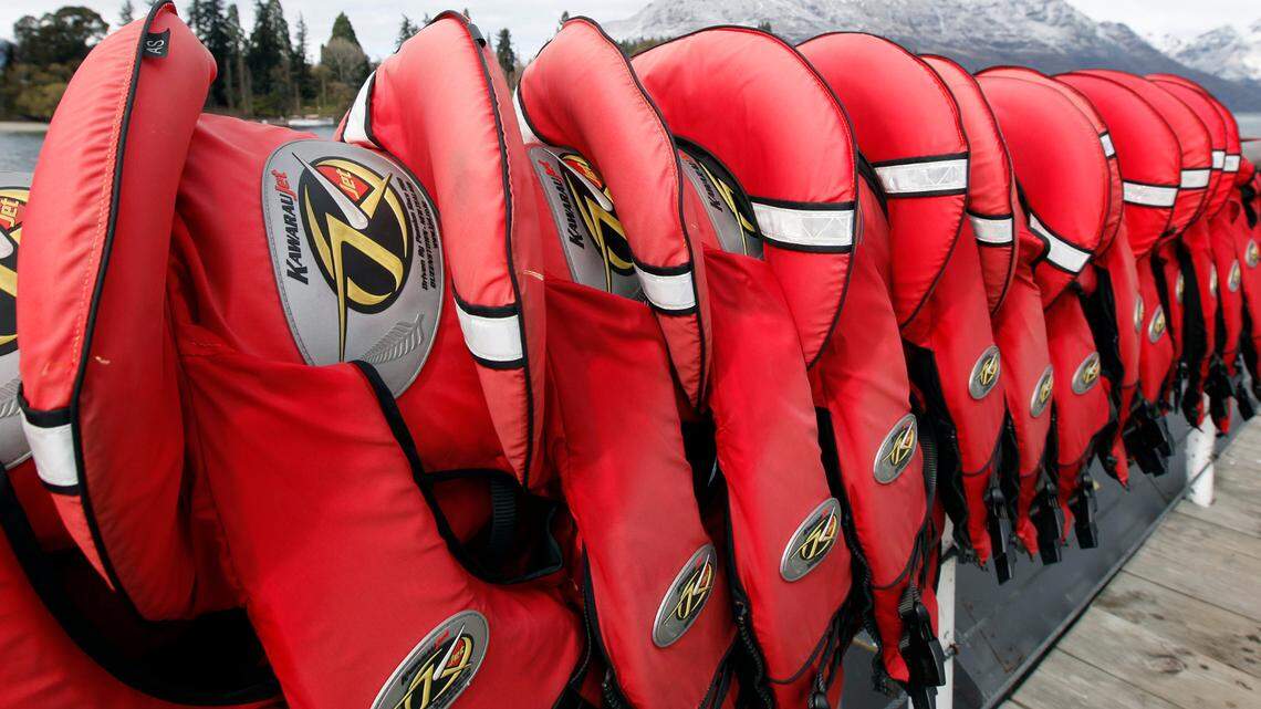 File photo of life jackets hung to dry.