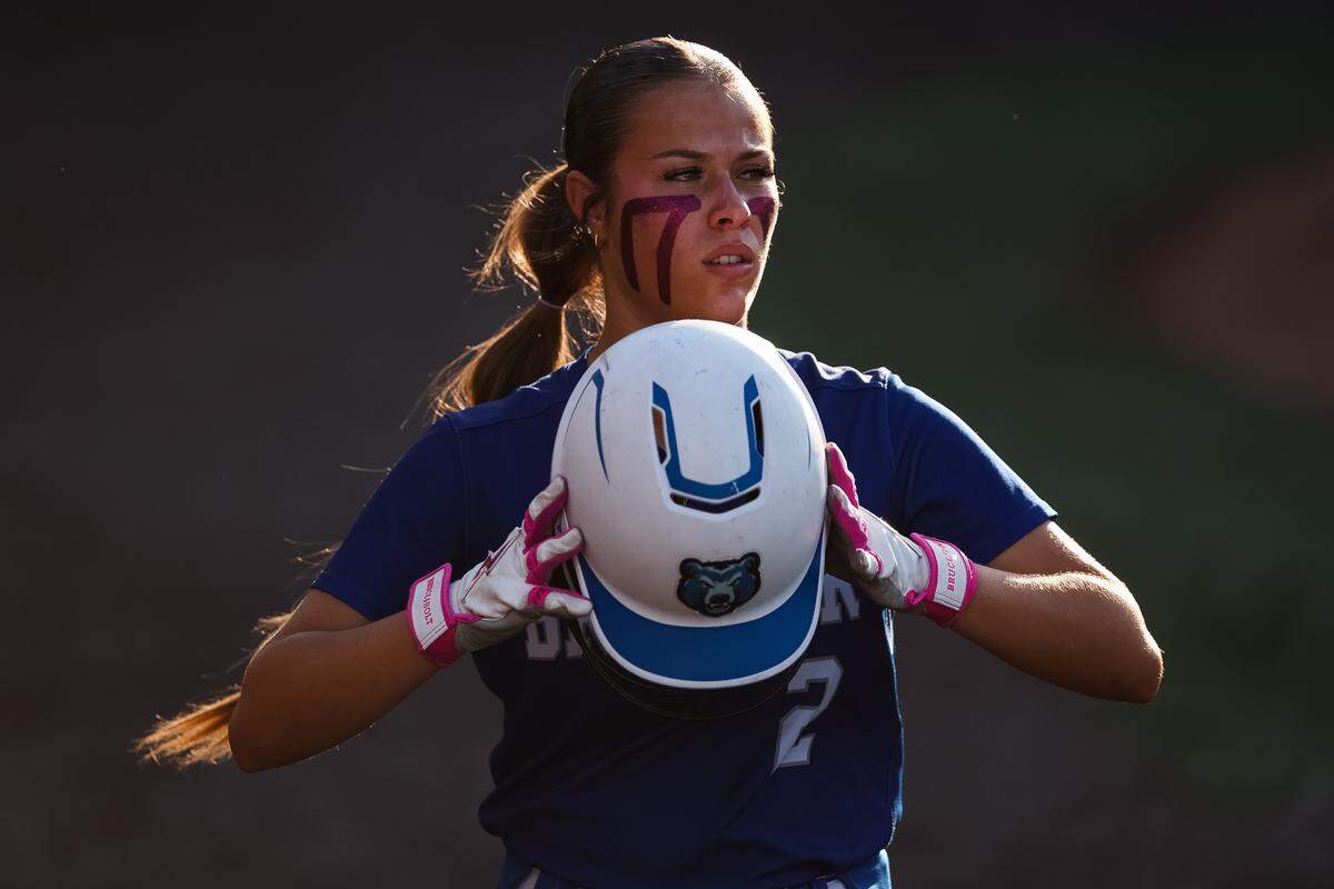 White Settlement Brewer right fielder Charisma Johnson (2) holds her helmet in her hand before a plate appearance against Montgomery Lake Creek in the UIL Class 5A Division II state softball championship game at Red & Charline McCombs field in Austin, Texas, on Friday, May 29, 2026.