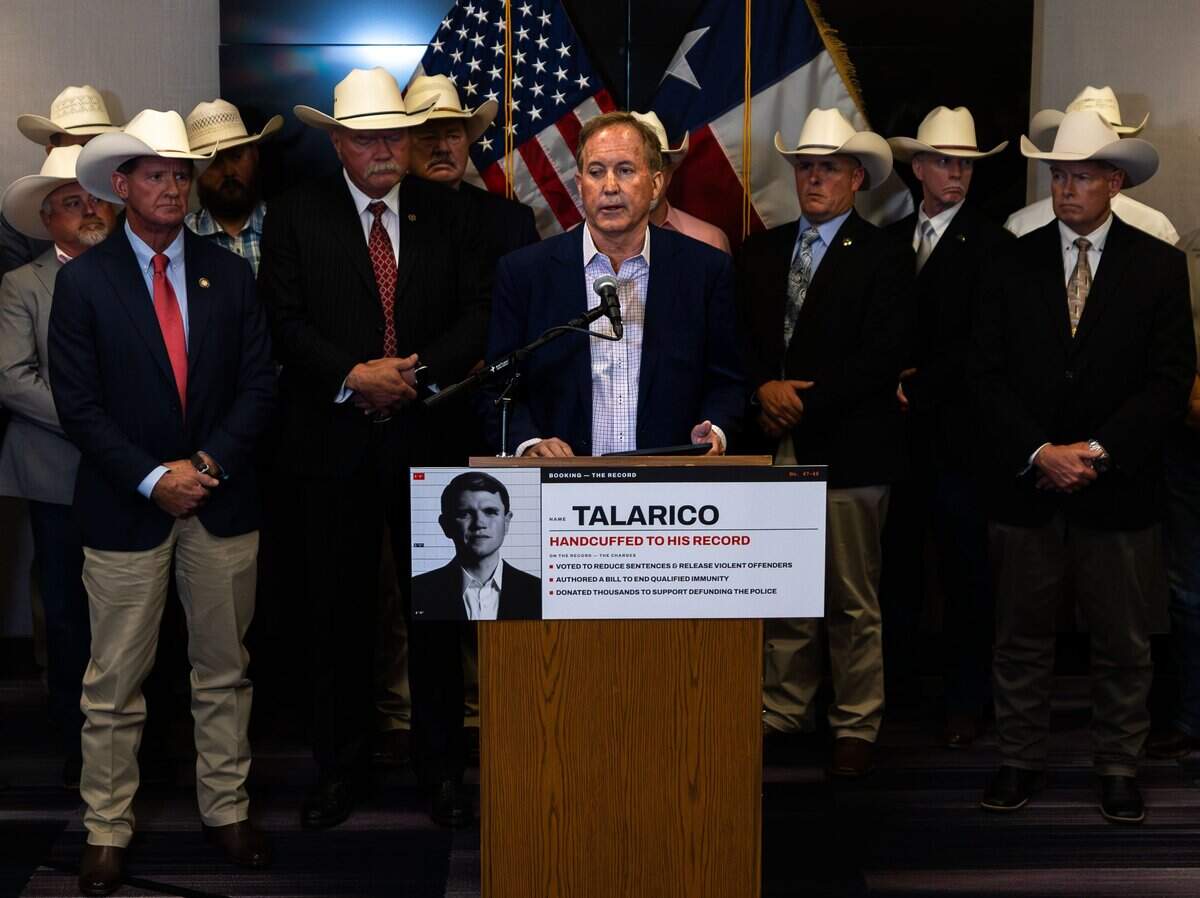 Texas Attorney General Ken Paxton speaks during a press conference event at Hampton Inn & Suites in Fort Worth on July 21, 2026.