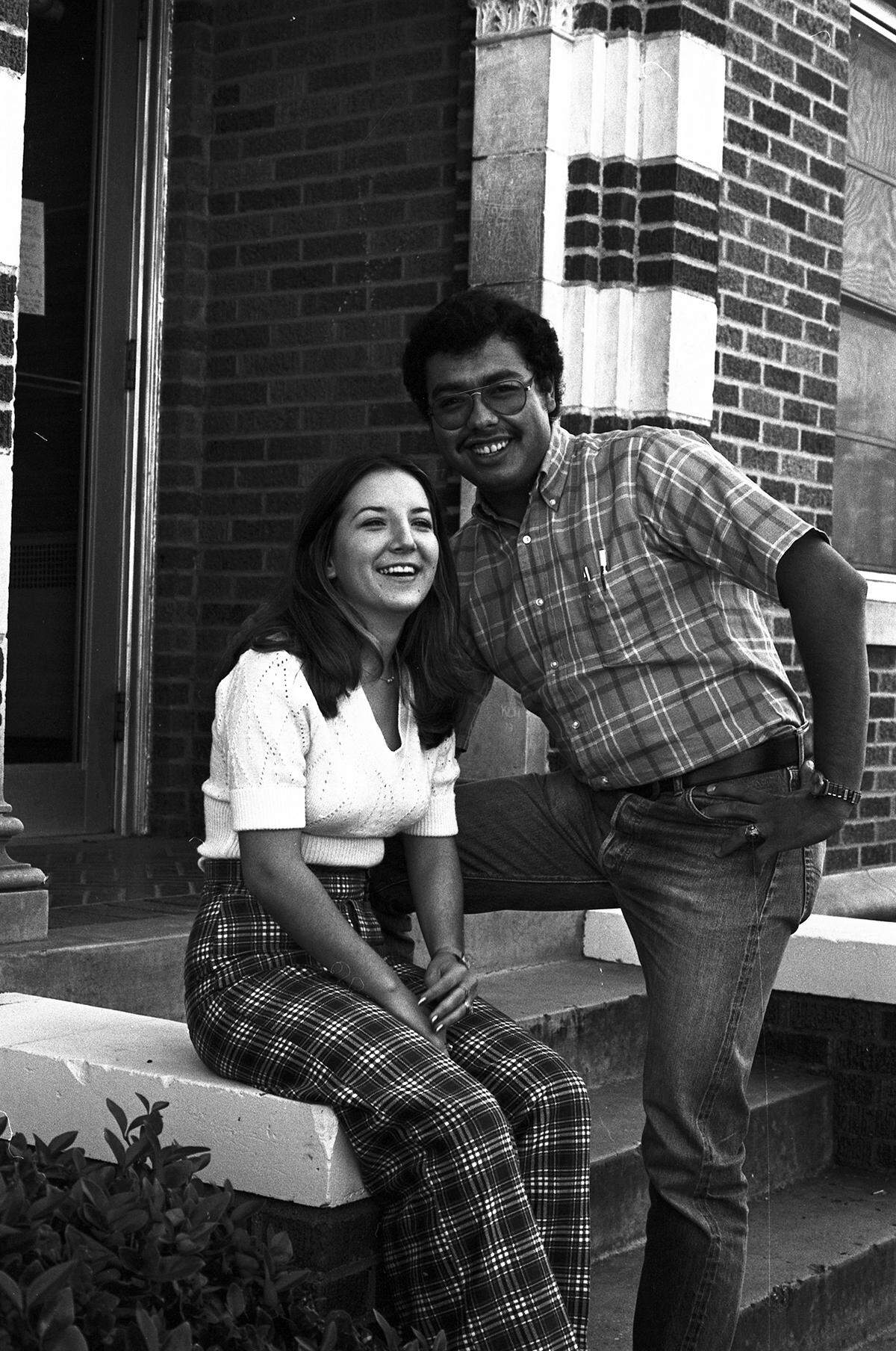 Oct. 3, 1974: Melodie Dodson and Fank Ibarra, students at University of Texas at Arlington who have the same address on campus. They are the residents of the Brazos Dorm, which opened as co-ed due to the overflow of applicants to the school.