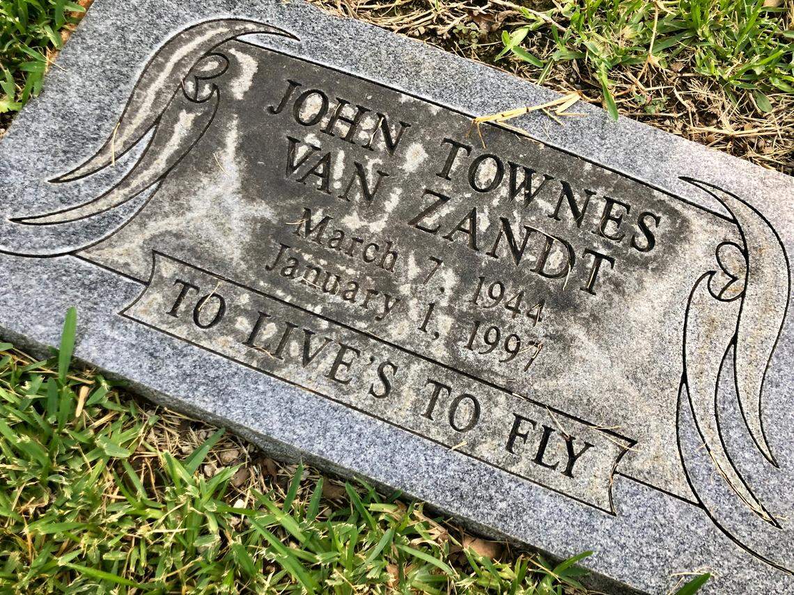 The tombstone of Townes Van Zandt in Dido Cemetery in Fort Worth.