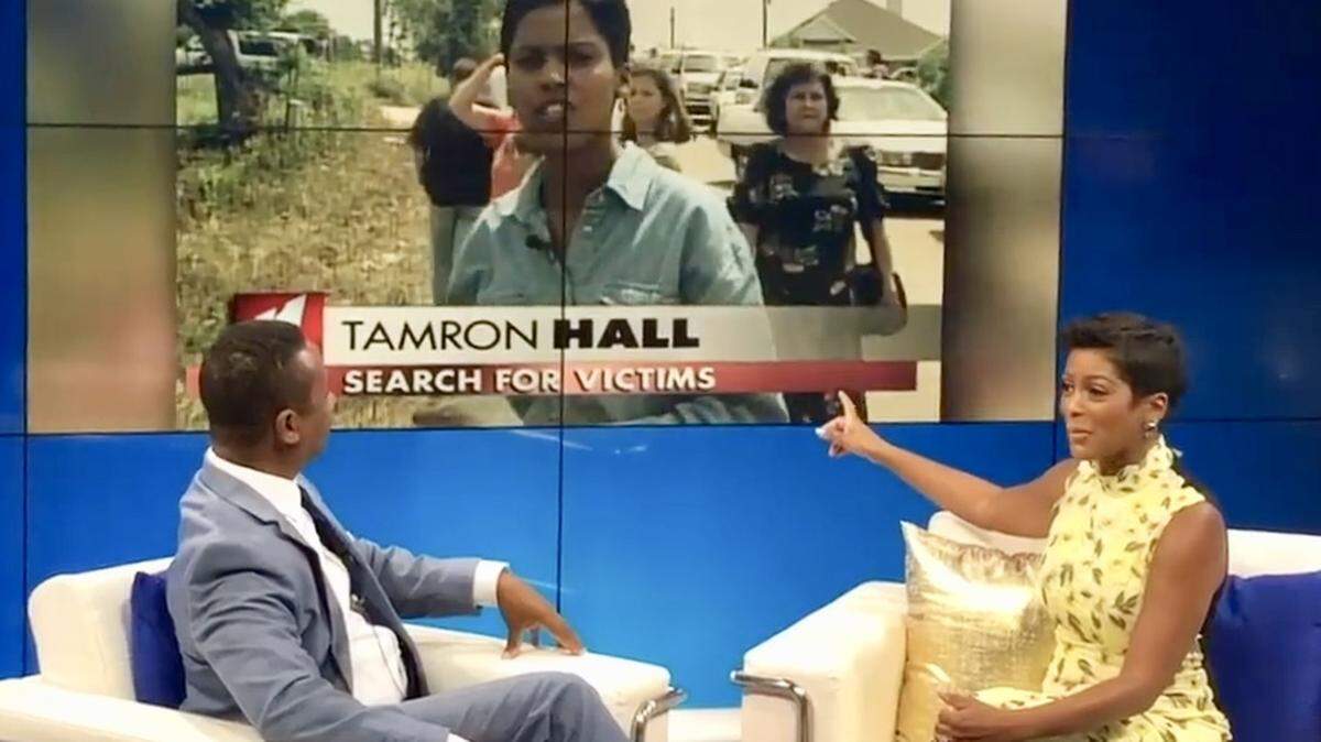 On a homecoming visit to KTVT/Channel 11, Tamron Hall teared up when reporter Steve Pickett showed her coverage of the 1997 Jarrell tornado.