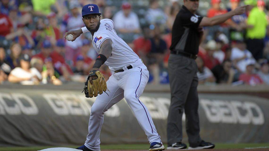 Jurickson Profar has played most of his games this season at shortstop and was at first base Tuesday. But he could be their starter at third base next season if Adrian Beltre retires.