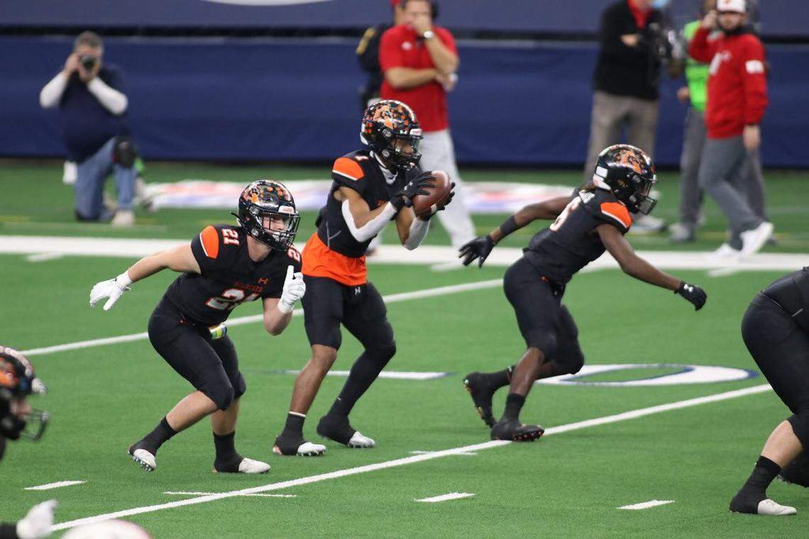 Aledo senior fullback Gatlin Johnson (left) was first team all district and helped the Bearcats win state.