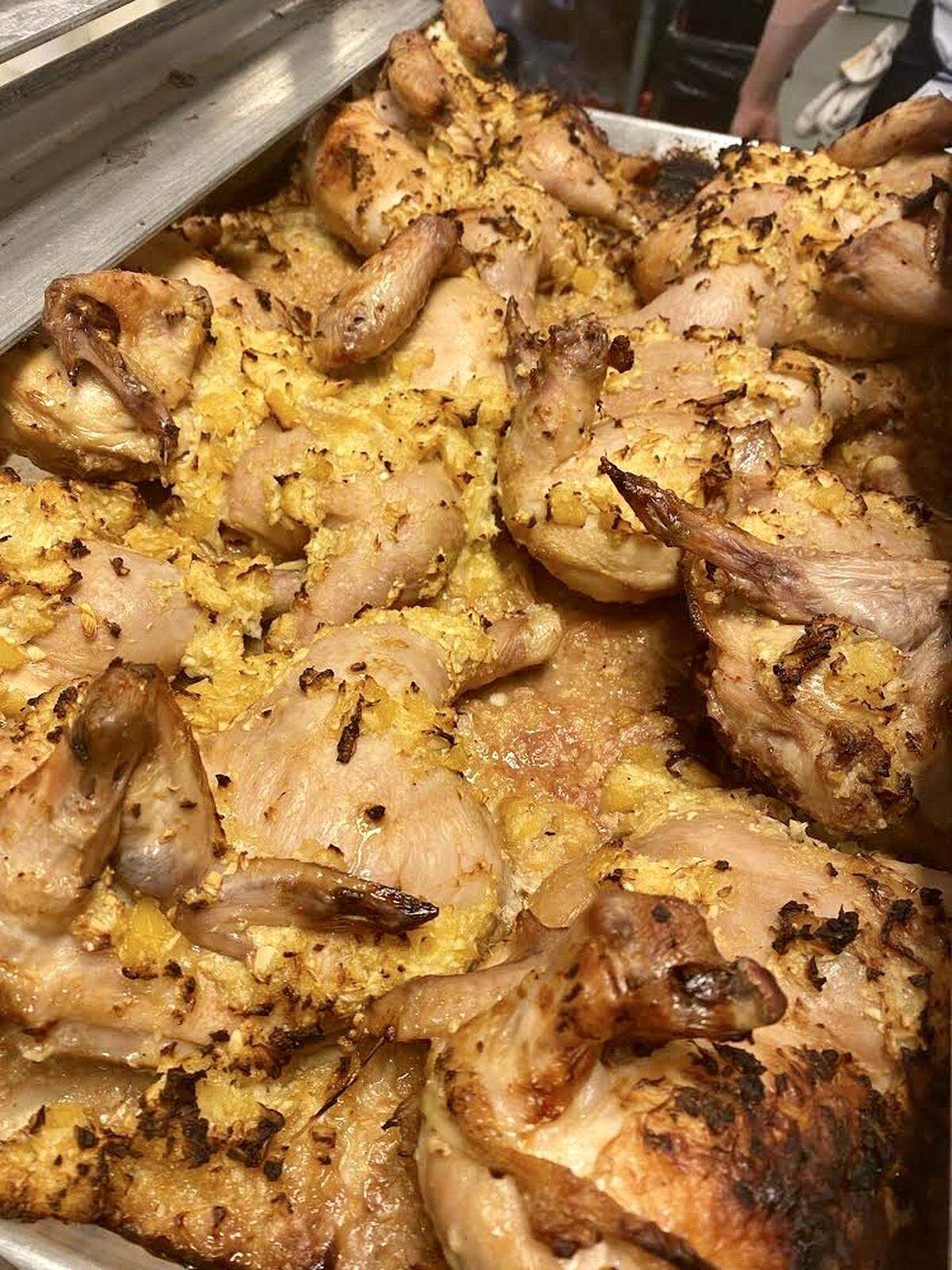 Lemon chicken is one of eight entree choices in Chef Tim Love’s take-home four-dinners-for-four family pack.