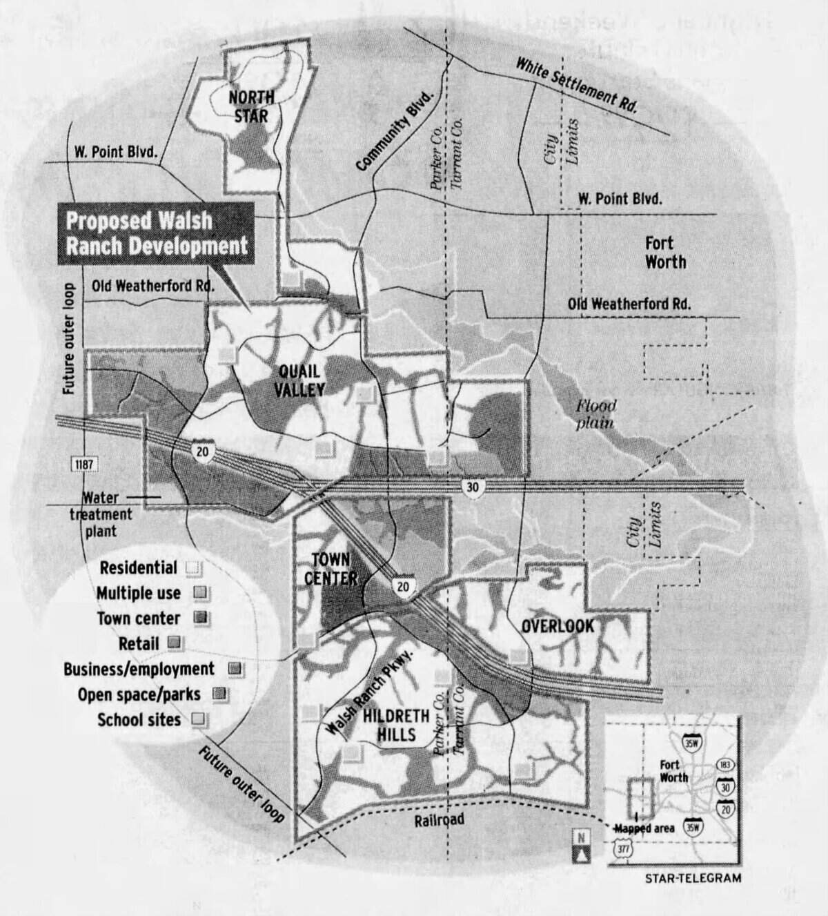 The proposed Walsh Ranch development from the January, 27, 2002, edition of the Fort Worth Star-Telegram.
