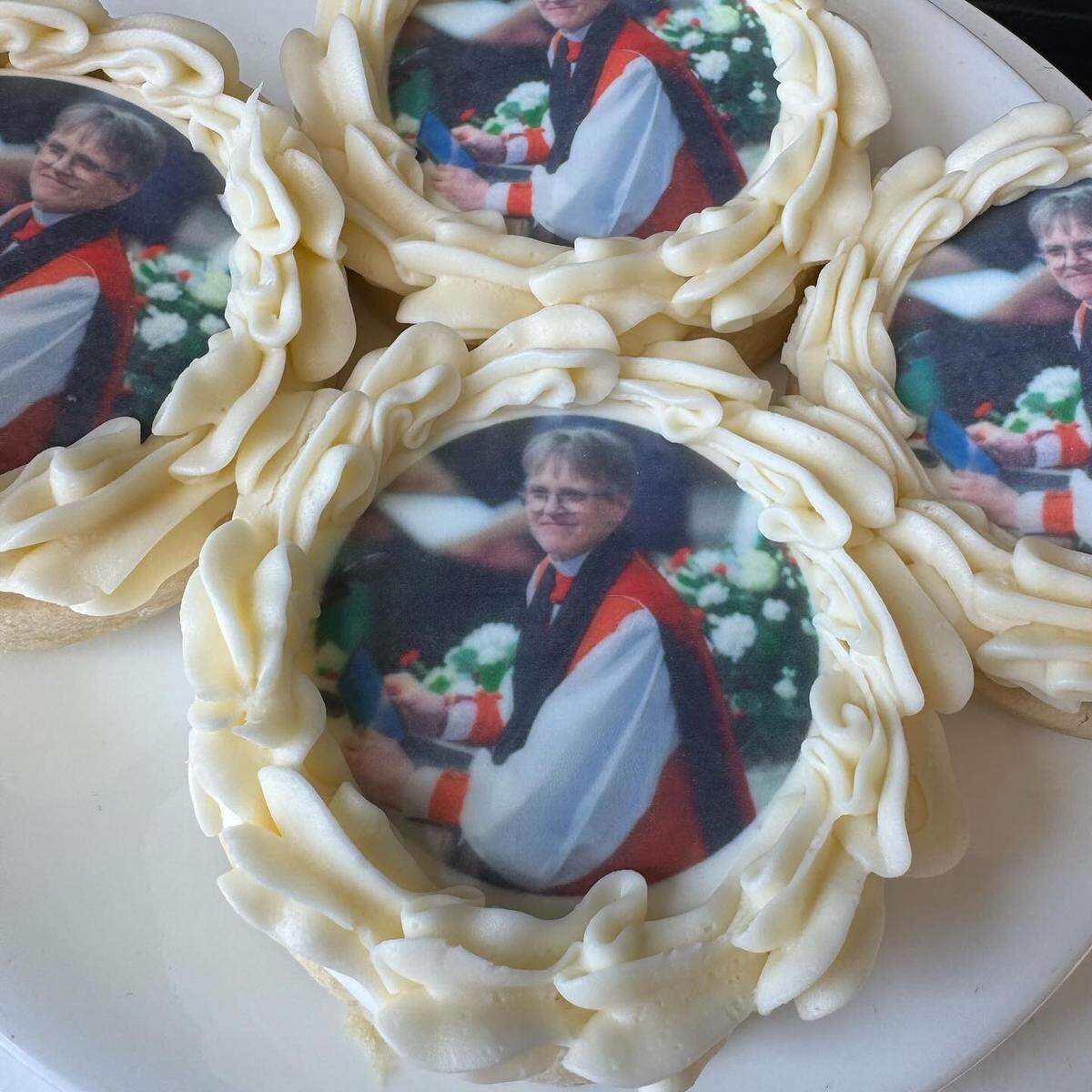 Cookies with an image of the Bishop Mariann Budde sold at Hive Bakery in Flower Mound.