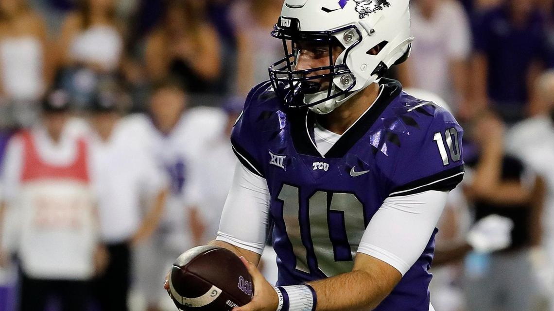 TCU quarterback Josh Hoover (10) came in late in the second half of a NCAA football game at Amon G. Carter Stadium in Fort Worth on Saturday. TCU defeated Tarleton State 59-17. Hoover threw three touchdowns in spring practice No. 11 for TCU on Friday.