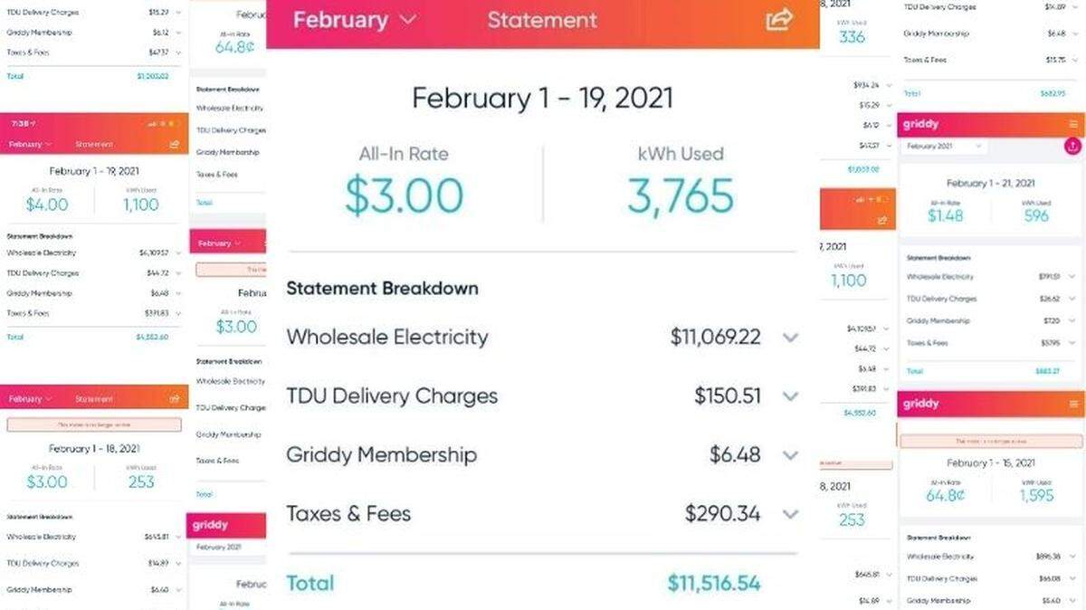 More than a dozen North Texans sent screenshots of their invoices from Griddy, a wholesale electricity company that was vulnerable to price spikes during the winter storm.