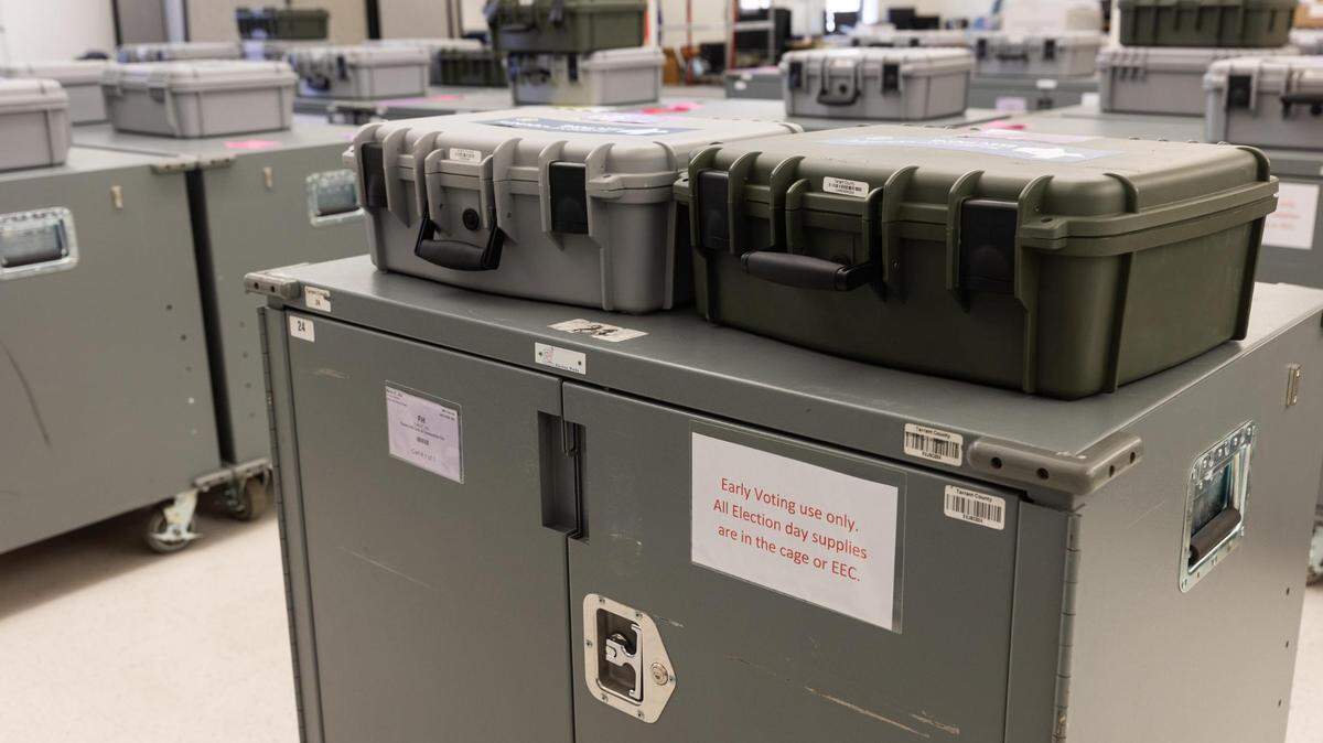 Early election machines and supplies at the Tarrant County Election Administration in Fort Worth.