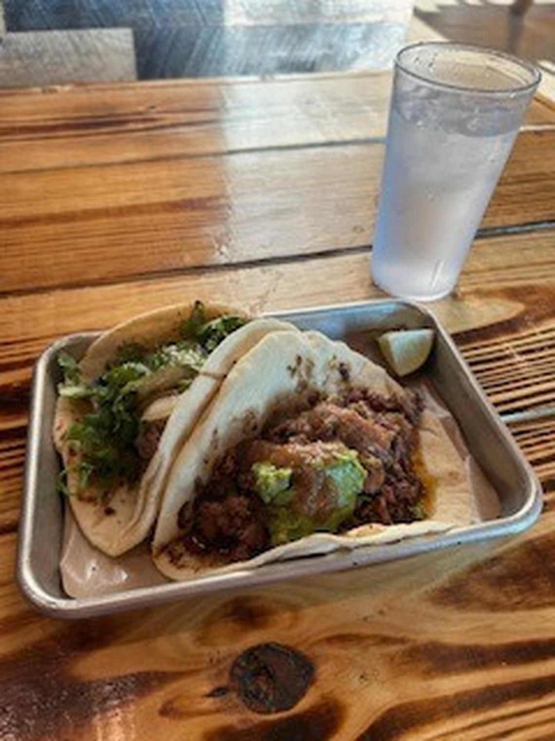 Carnitas taco and brisket taco at Valentina’s Tex Mex BBQ in Buda. 