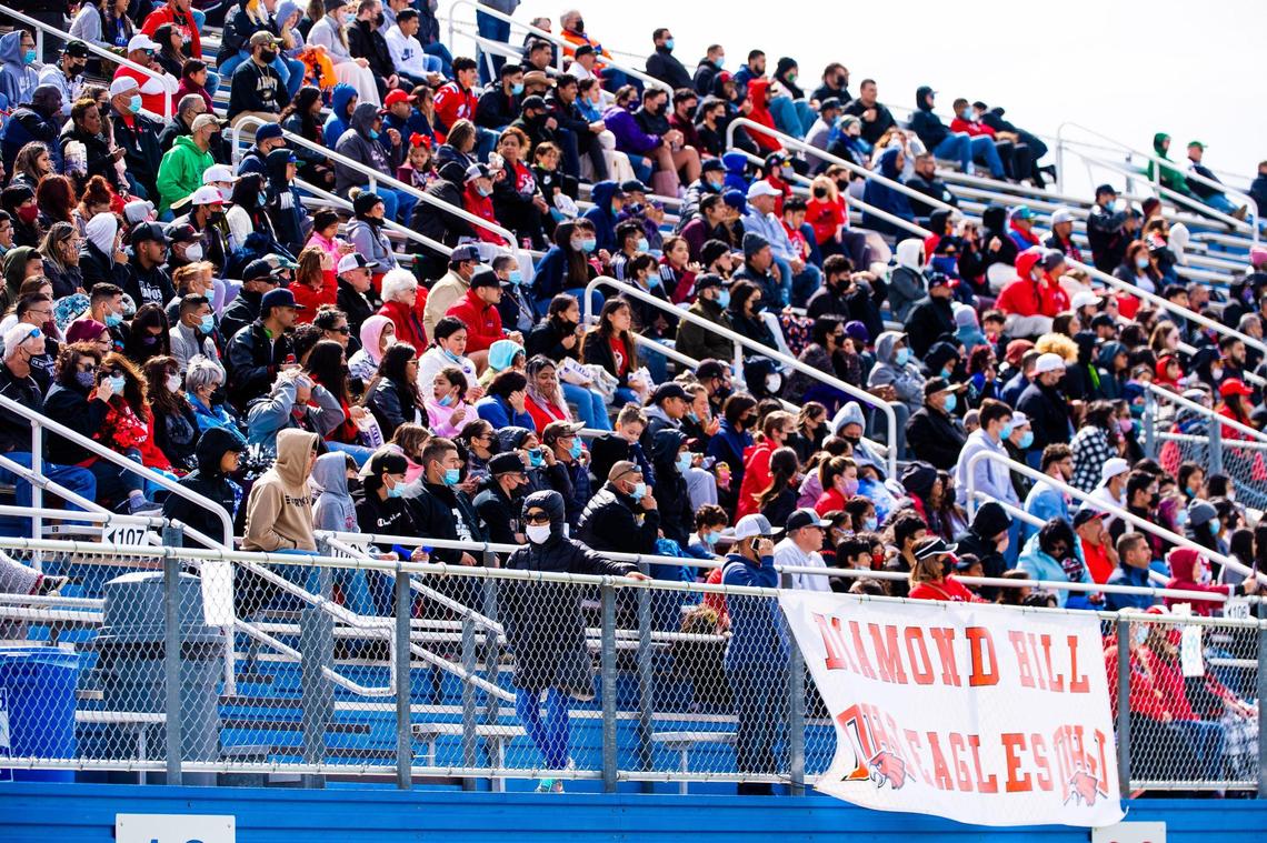 The Eagles fan section during the 4A state final between Fort Worth Diamond Hill-Jarvis and Boerne at Birkelbach Field in Georgetown Texas, on April 17th 2021. Photo by Matt Smith (Special to the Star-Telegram).