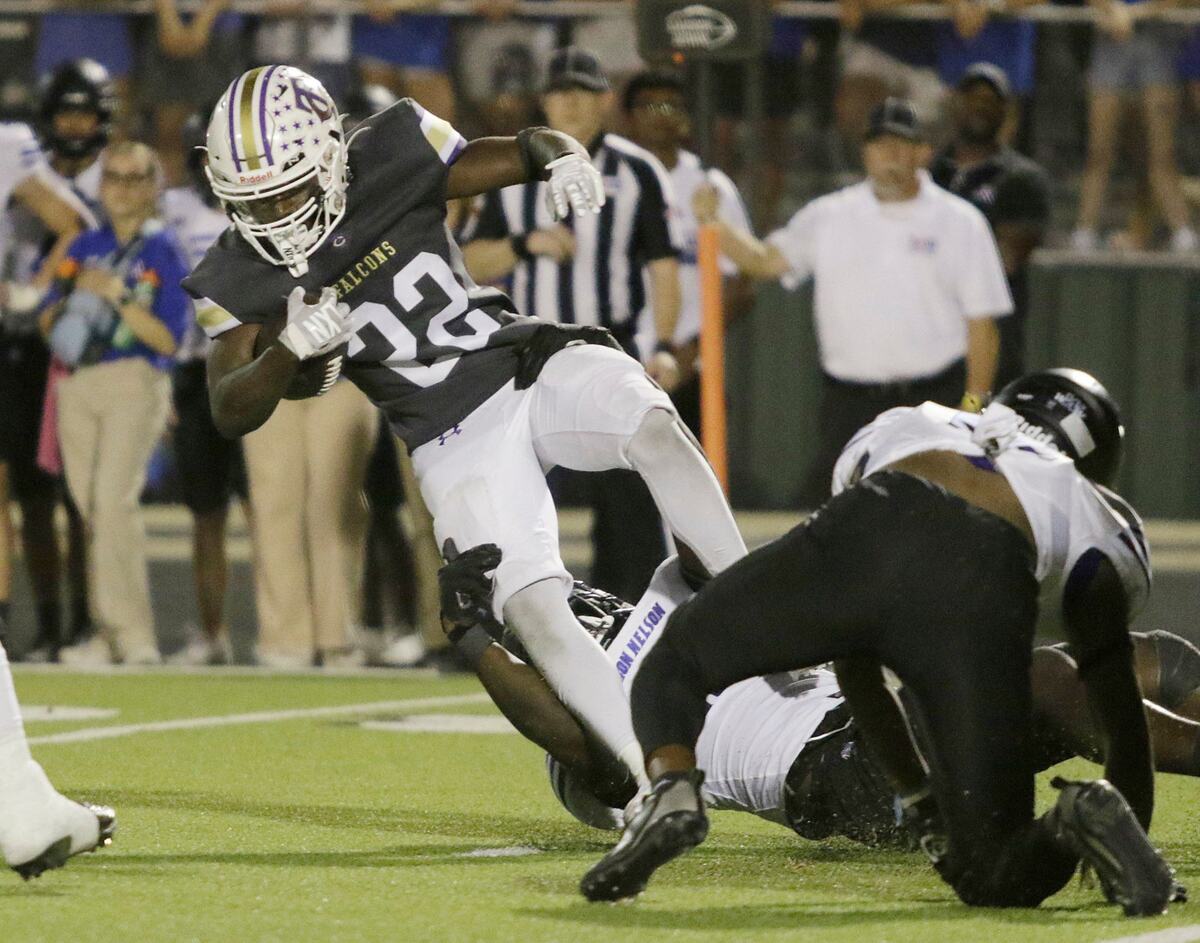 Timber Creek’s Jorey Anderson can’t escape a tackle during a UIL football game at Keller ISD Stadium on Thursday, October 3, 2024.