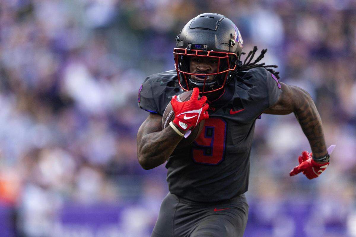 TCU running back Emani Bailey (9) has signed with the Kansas City Chiefs as an undrafted free agent.