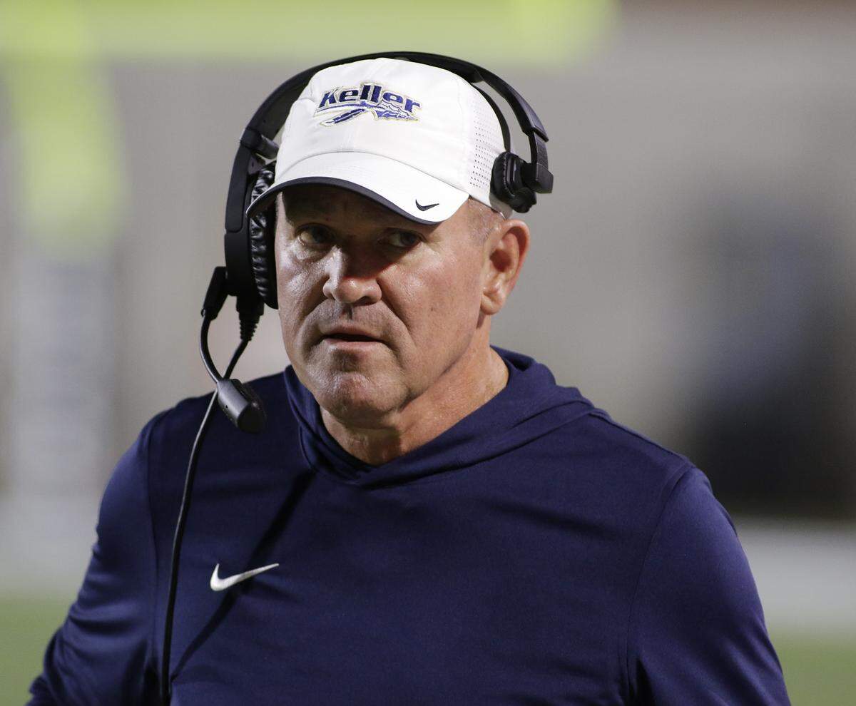 Keller Head Coach Carl Stralow during a game against Euless Trinity on Friday, October 17, 2025 at Pennington Field in Bedford, Texas.