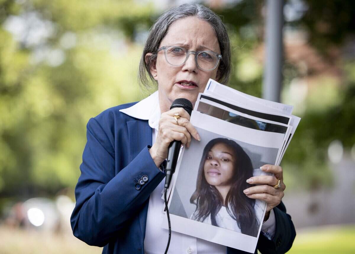 Cindy Stormer, candidate for district judge in Tarrant County, holds a photo of Chasity Bonner who died in the Tarrant County jail on May 27, 2024, on Tuesday, July 14, 2026 in Fort Worth. “All of these beautiful, young women that have died of suspcious cricumstances in your Tarrant County Jail,” Stormer said.