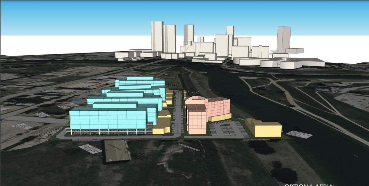 A rendering showing early concepts of Vaquero Panther Island, a mixed use development north of downtown.