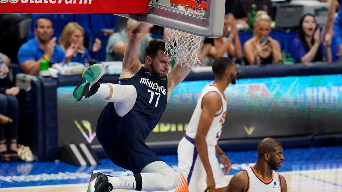Dallas Mavericks guard Luka Doncic led with 33 points, 11 rebounds, eight assists, and four steals in the Mavs’ 110-80 Game 6 win over the Phoenix Suns Thursday at American Airlines Center.