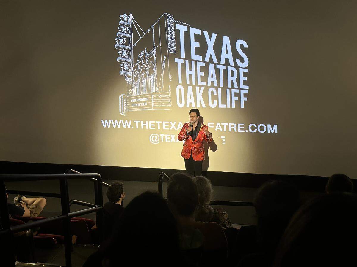 Cowtown Movie Classics founder Ryan Bijan Jeri presents a screening at the historic Texas Theatre in Dallas. Jeri hosts regular events there as well as at Fort Worth's Horus Hall and the Modern Art Museum of Fort Worth.