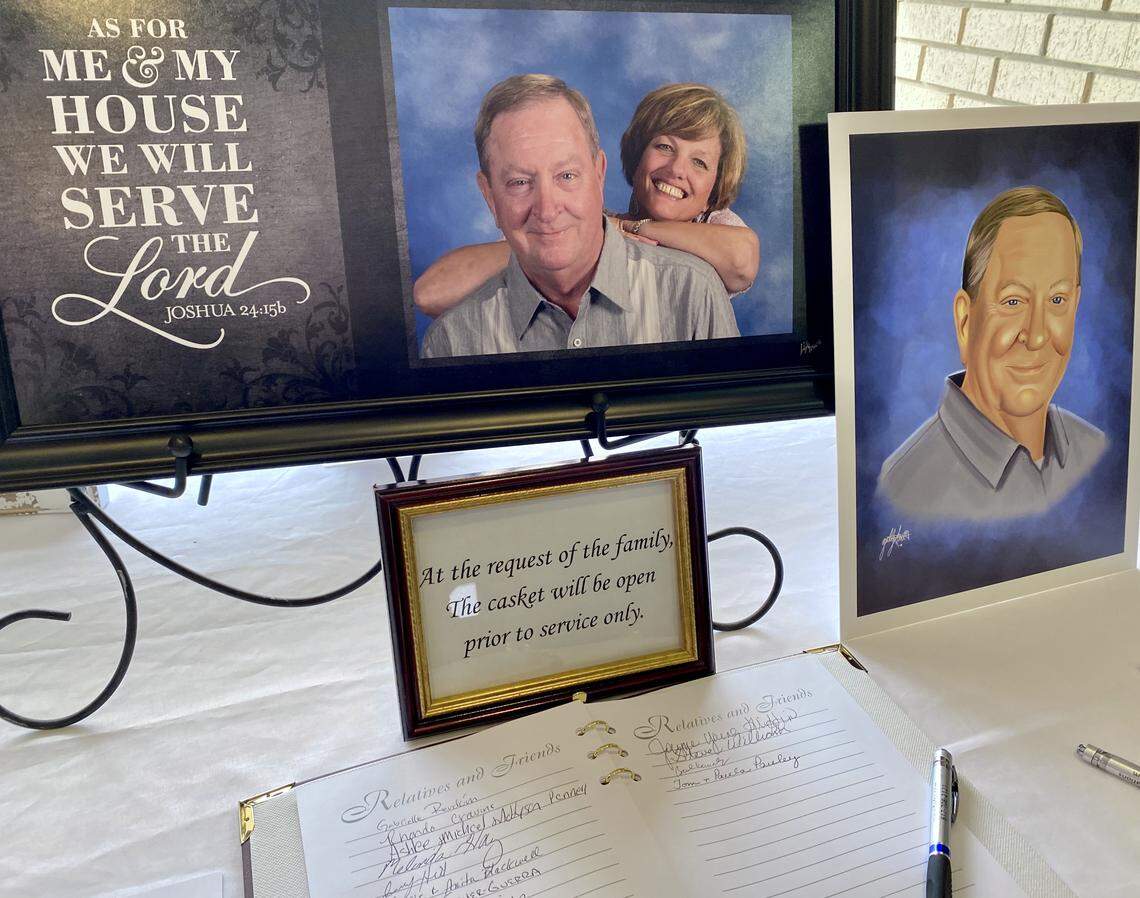 The reception table for the funeral of Rich White, killed Dec. 29, 2019 in the shooting at West Freeway Church of Christ in White Settlement. The funueral was Jan. 2, 2020 at Western Hills Church of Christ.