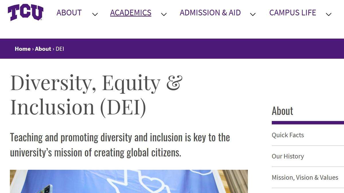 TCU’s web page about DEI initiatives is now a broken link.