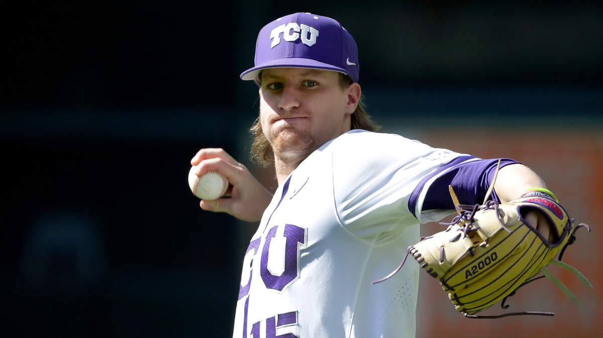 TCU pitcher Sam Stoutenborough, one of several Horned Frogs transfers, has had a big impact during the program’s College World Series run.