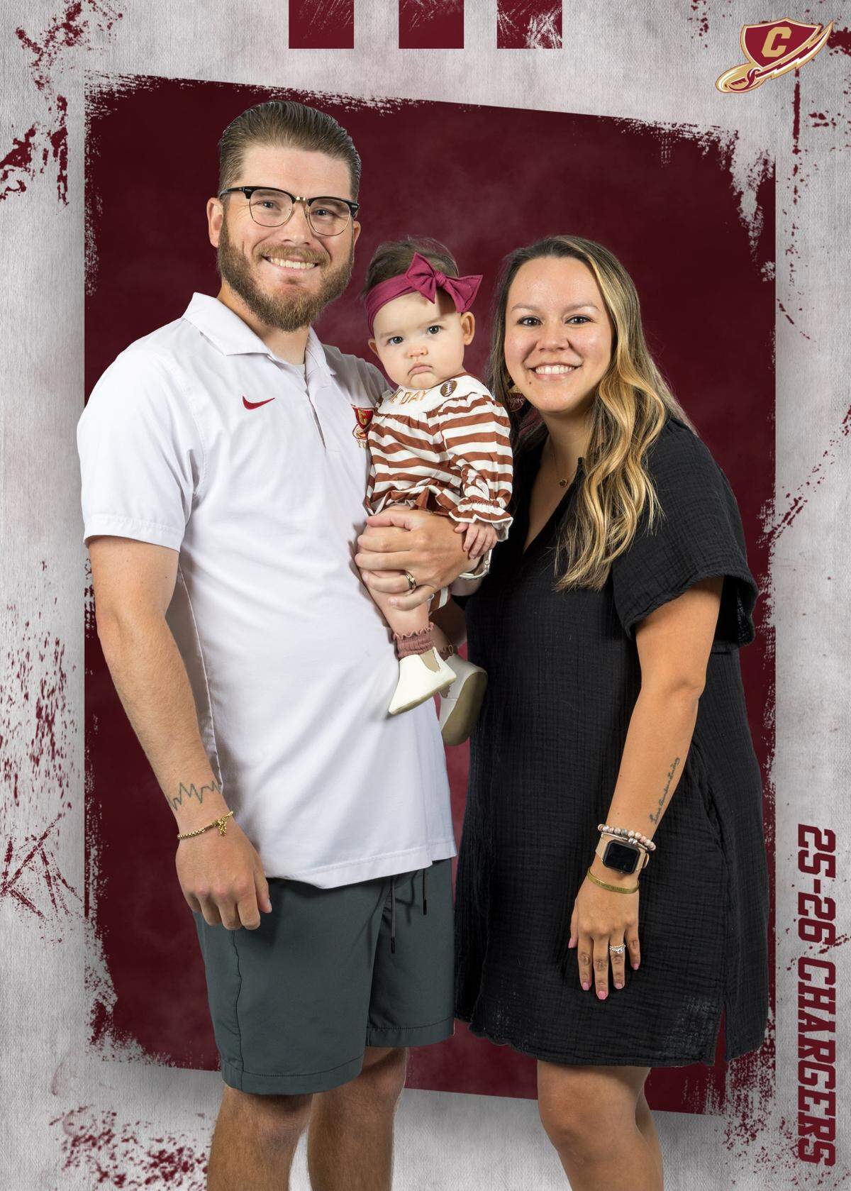 Keller Central assistant coach Derek Hill, who battles cystic fibrosis daily, with his wife, LaNaya, and their daughter, Emersyn.