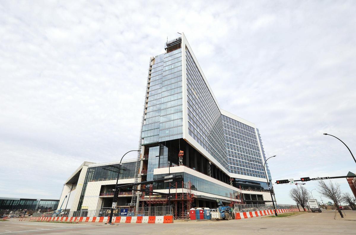 Construction continues on the Loews Arlington Hotel and Convention Center in the city’s entertainment district on Monday, February 13, 2023.