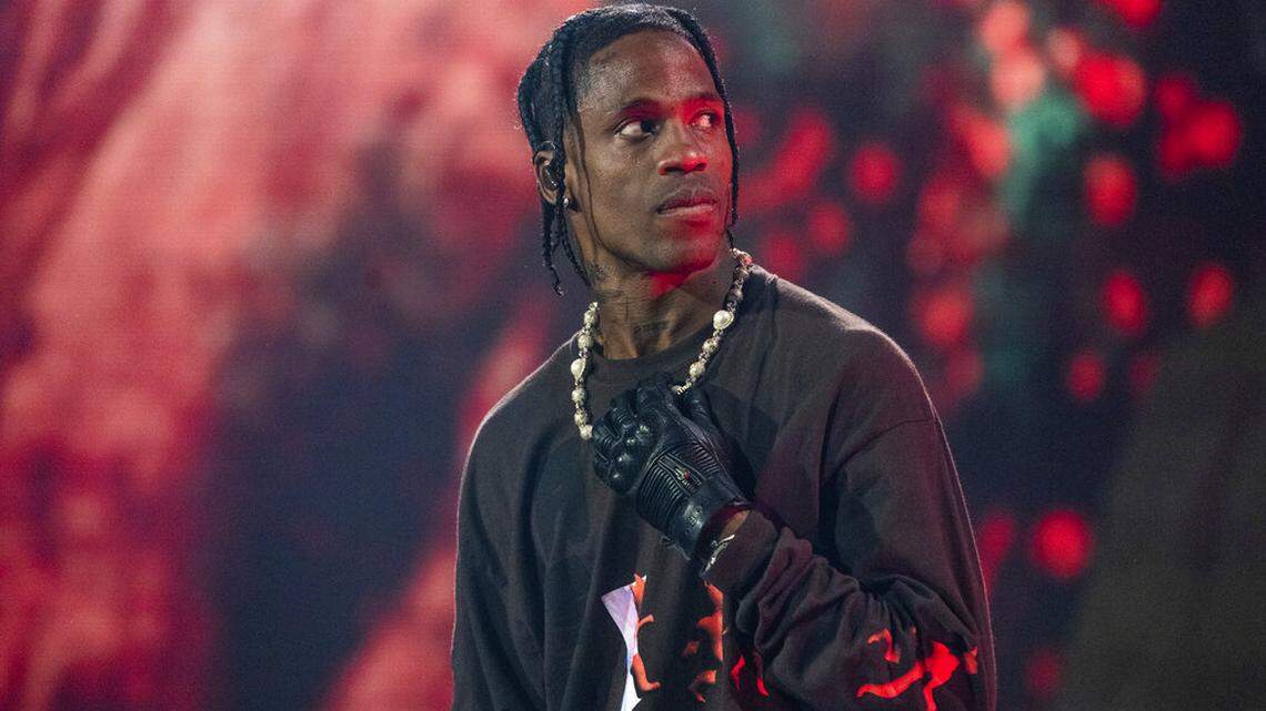 Travis Scott performs on day one of the Astroworld Music Festival at NRG Park on Friday, Nov. 5, 2021, in Houston. (Photo by Amy Harris/Invision/AP)