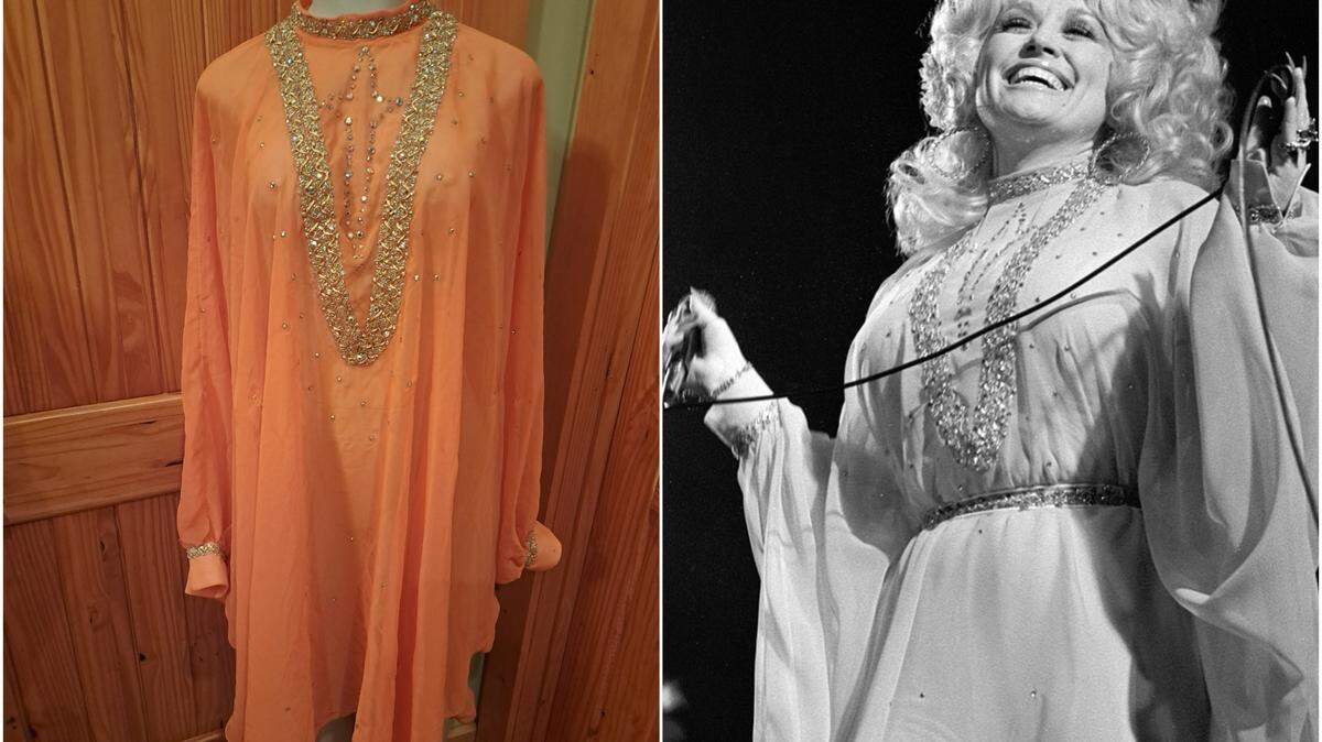 An orange cape that Dolly Parton wore during her Fort Worth concert at Panther Hall on Dec. 2, 1977.