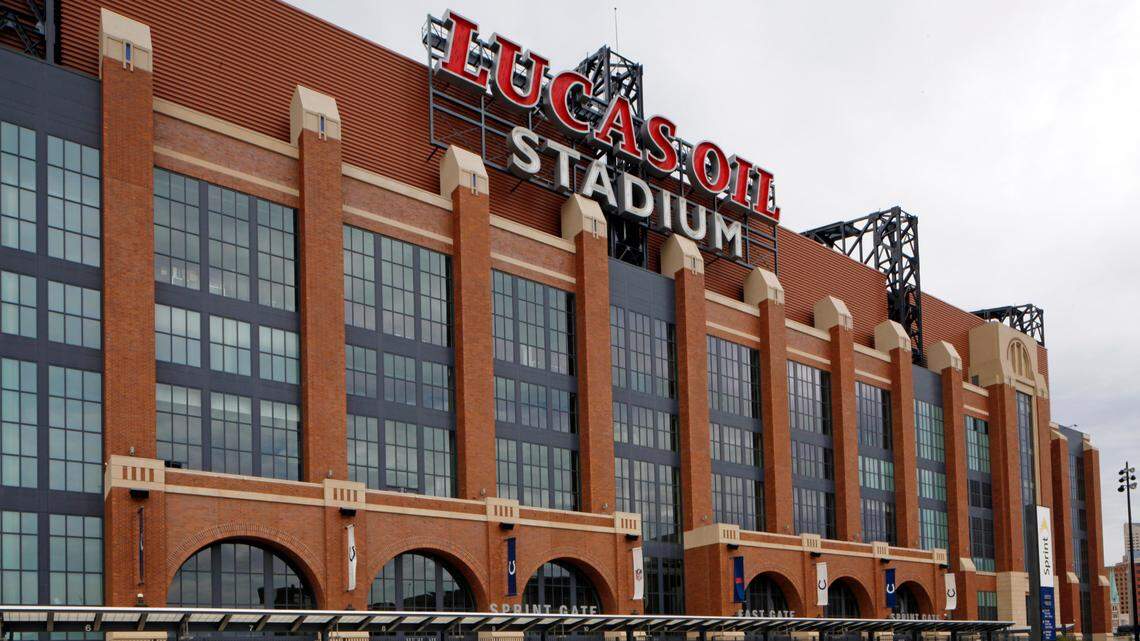 Lucas Oil Stadium is shown in Indianapolis, Thursday, Sept. 22, 2011. (AP Photo/Michael Conroy)