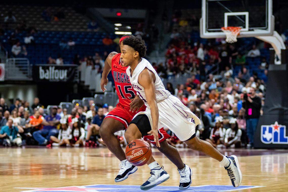 Timberview senior CJ Smith drives to the hoop vs. Wagner, Saturday March 9, 2019.