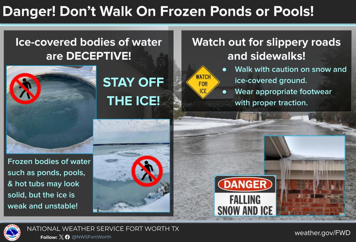 The National Weather Service warns North Texans about the dangers of small bodies of water that have frozen over.