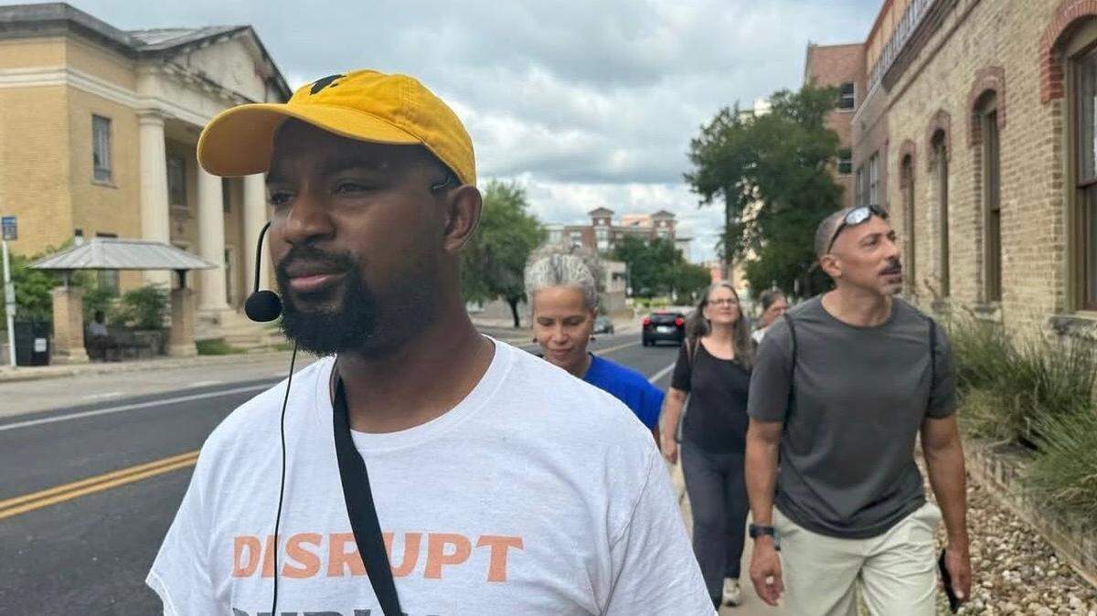 Mason Thompson, left, is the founder and CEO of Soul of Fort Worth. While a student at Huston-Tillotson University in Austin, Thompson was a tour guide for Black Austin Tours, a company that offers walking tours to educate guests on Austin’s Black history and culture. This experience inspired him to create his own walking tours of Fort Worth.
