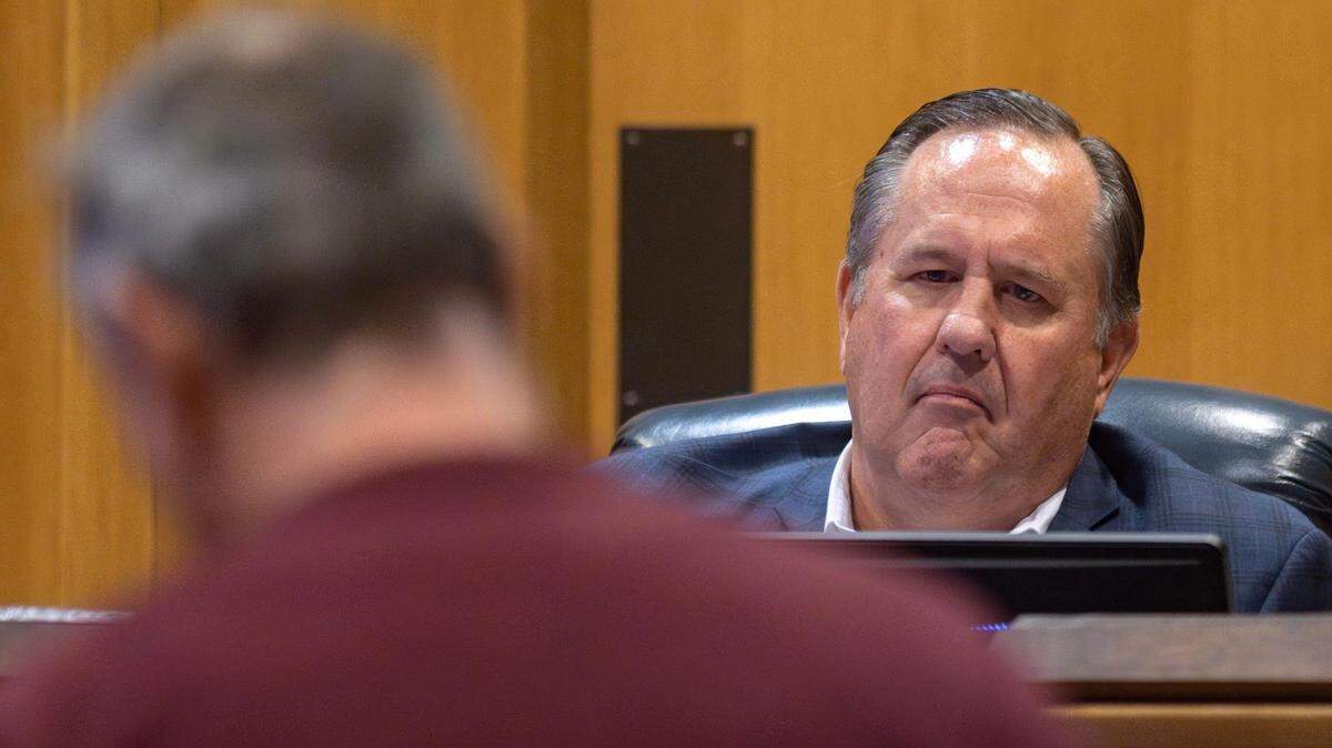Rick Barnes listens to public comment during an Elections Commission meeting on Tuesday, April 25, 2023, at the Tarrant County Administrative Building in Fort Worth. Barnes was leading the Republican primary for Tarrant County tax assessor-collector.