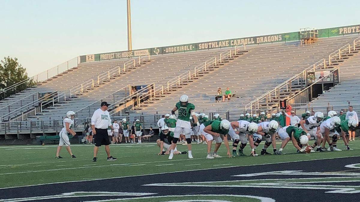 Southlake Carroll kicker Madison Martin lines up for an extra point attempt during a spring football game