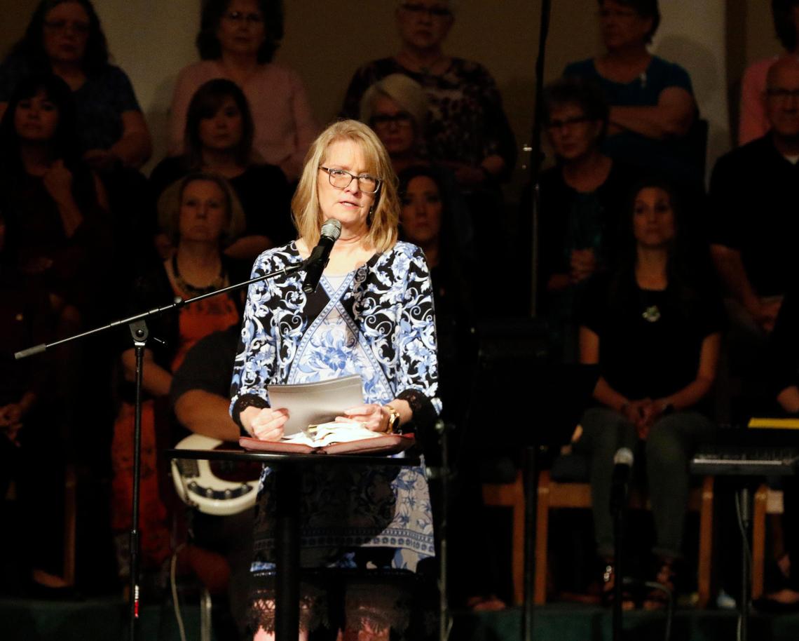Tralissa Griffin speaks about the loss of her 14 year-old daughter during Sunday Service at Wedgwood Baptist Church in Fort Worth, Texas, Sunday, Sept. 15, 2019. Larry Gene Ashbrook entered the church 20 years ago shot 14 people killing seven and injuring another seven. He also set off a pipe bomb. (Special to the Star-Telegram Bob Booth)