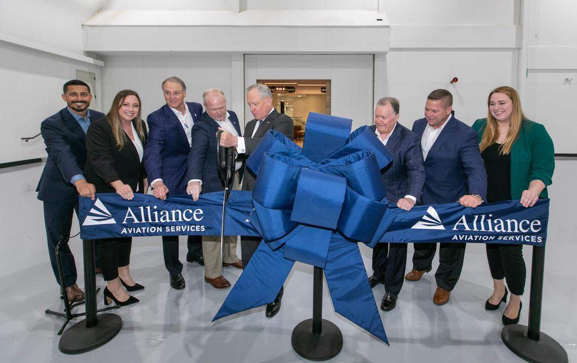 Hillwood executives, including chairman Ross Perot Jr. and president Mike Berry, gathered on Feb. 7 to celebrate the opening of Perot Field Fort Worth Alliance Airport’s fixed-base operation facility.