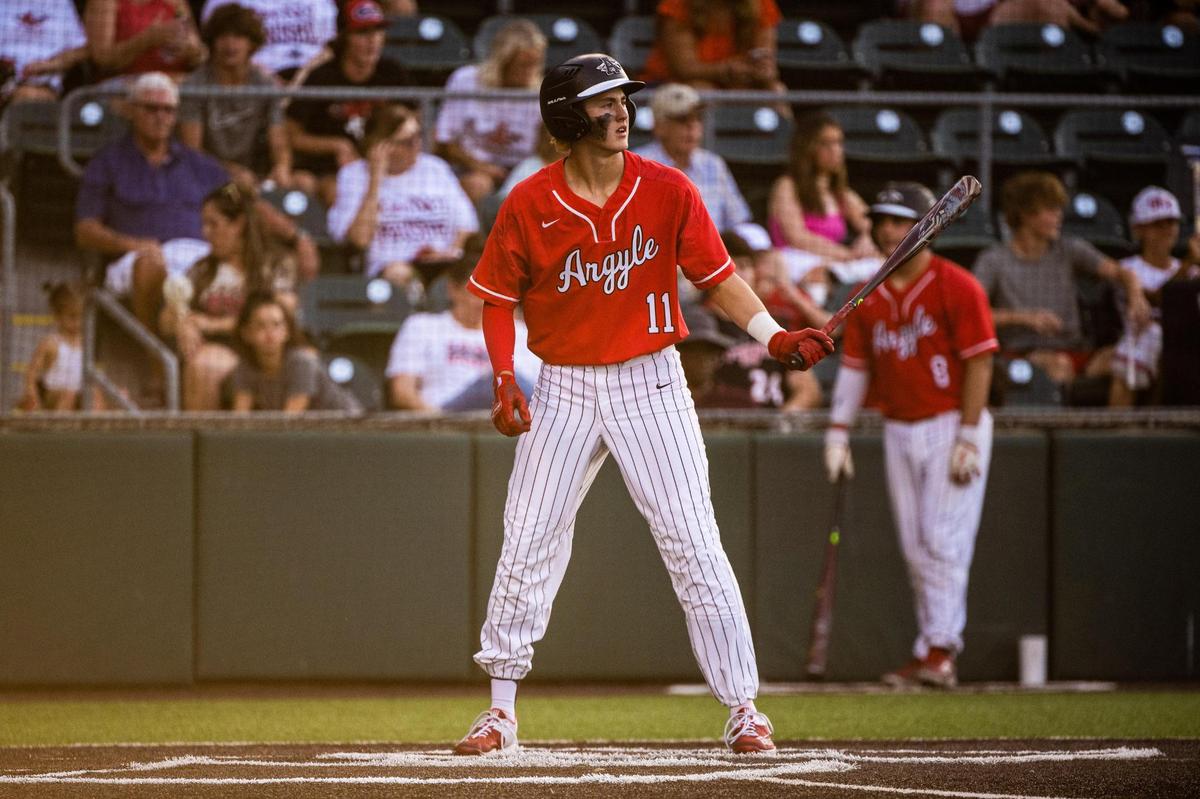 Micah Roberts in the batters box during the 4A UIL baseball state final between Argyle and Sinton at on June 09, 2022.