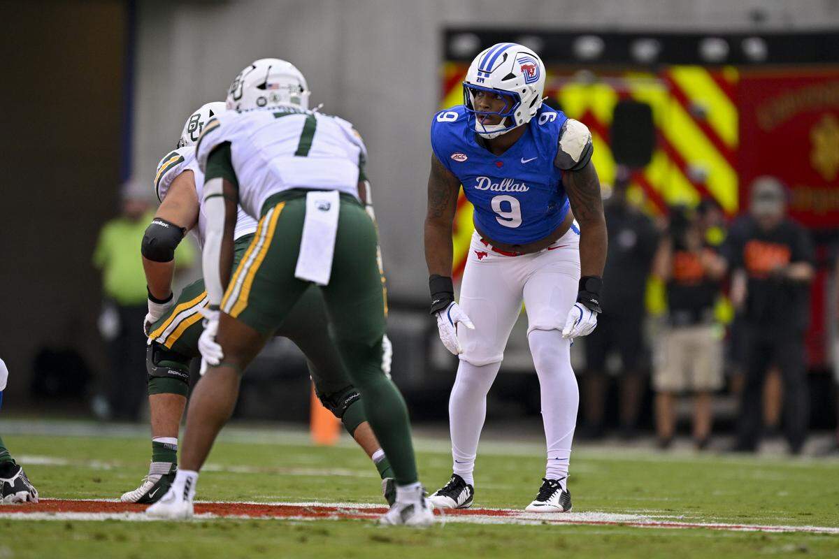 Defensive end Cameron Robertson gives a SMU a presence up front.
