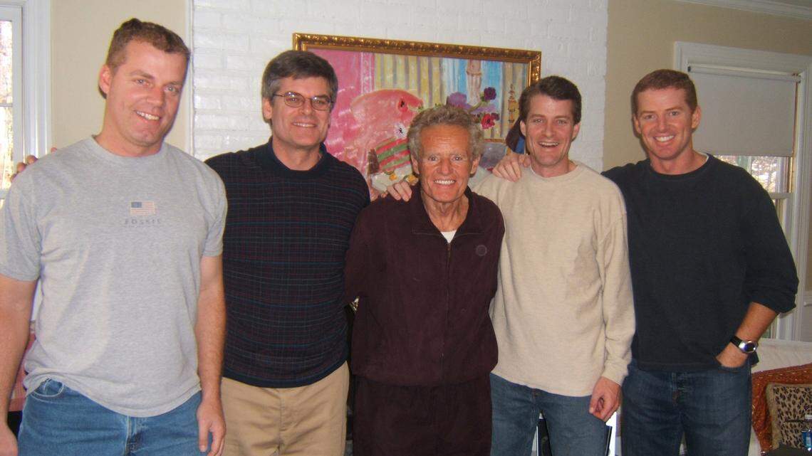 The men of the Garrett family are shown in this 2005 file photo. Jim Garrett (center), father of Cowboys head coach Jason Garrett (far right), died Friday at 87. From left to right: Judd Garrett, Jim Garrett III, Jim Garrett II, John Garrett and Jason Garrett.