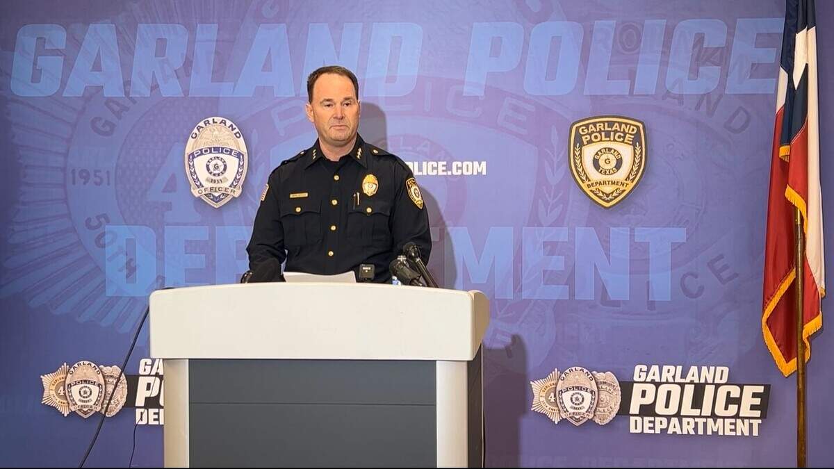 Garland Police Chief Jeff Bryan speaks about an exchange of gunfire that led to officers killing a suspect on Monday, Feb. 24, 2025. One officer was wounded in the leg.