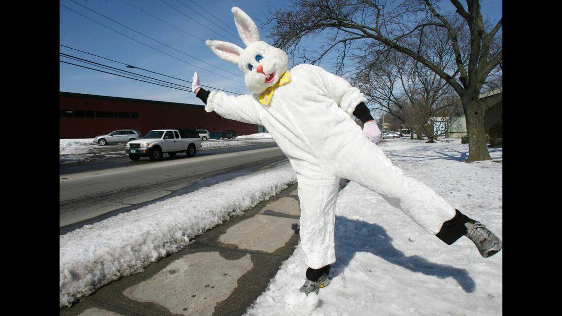 A parent dressed as the Easter Bunny (not the one pictured) handed out eggs filled with candy, and some with condoms, to elementary school children in Austin, Texas.