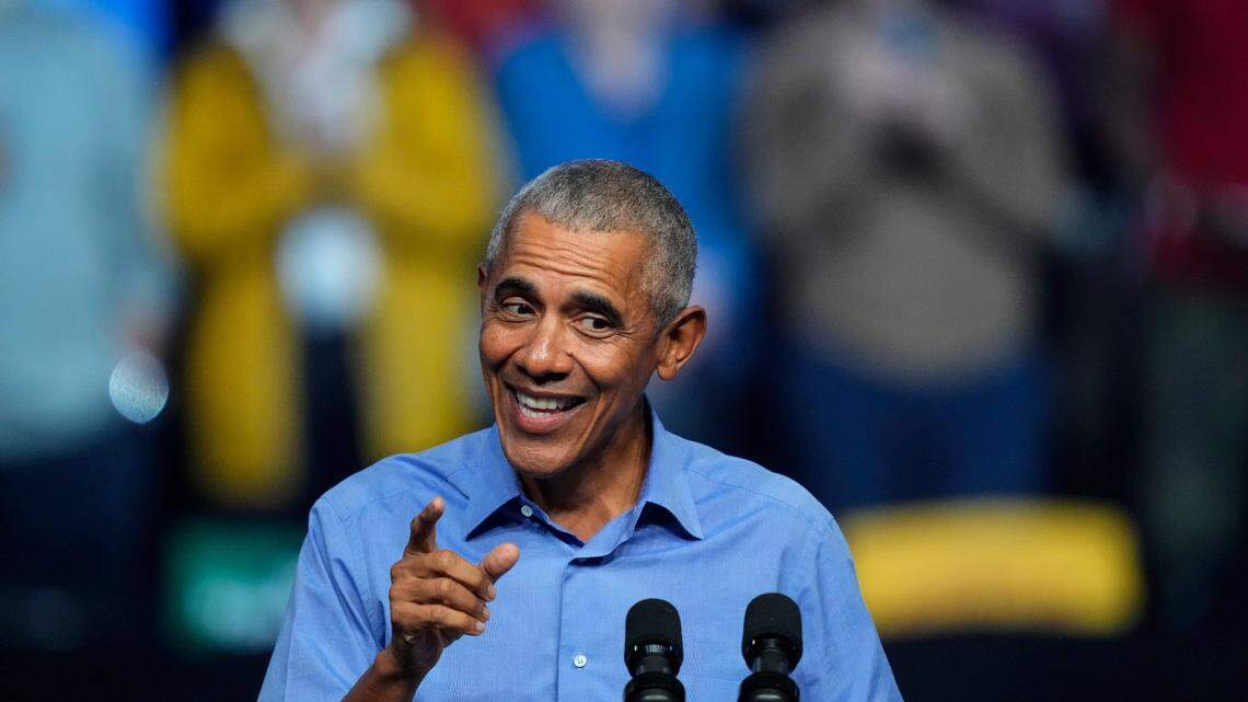 Former President Barack Obama speaks after President Joe Biden at a campaign rally for Pennsylvania’s Democratic gubernatorial candidate Attorney General Josh Shapiro and Democratic Senate candidate Lt. Gov. John Fetterman on Saturday in Philadelphia. (AP Photo/Matt Rourke)