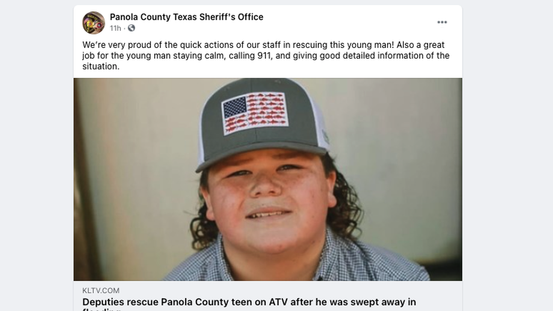 Kannon Wheeles was rescued after being swept away by Texas flood waters.