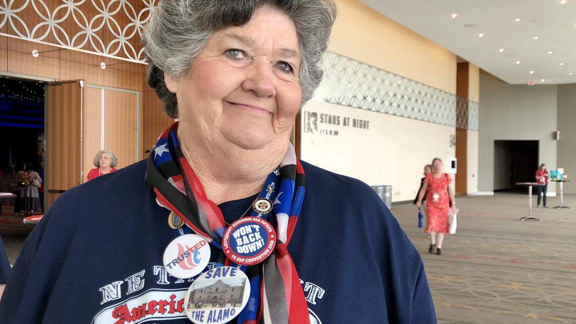Maggie Wright of Burleson, a Ted Cruz organizer, at the 2018 Texas state Republican convention in San Antonio.