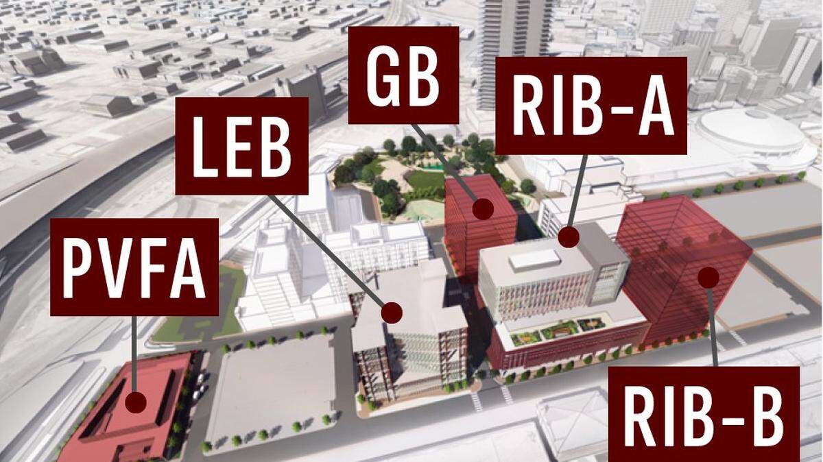 A rendering of the Texas A&M Fort Worth campus shows it could have as many as five buildings, if expanded.